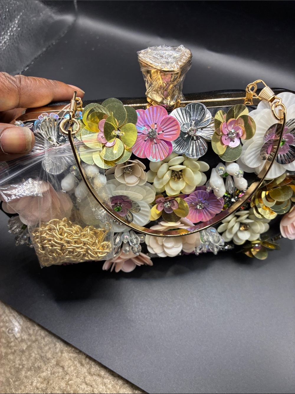 Bebe Floral Embellished Evening Clutch - Multicolor pick one 1️⃣ black or pink - Picture 7 of 11
